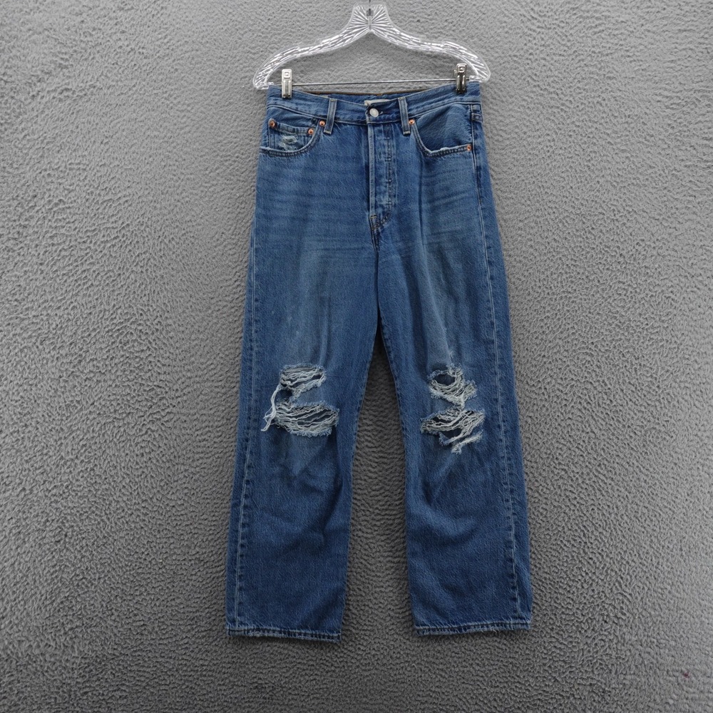 Levis‎ Premium Ribcage Straight Ankle Jeans 27 Blue Distressed Womens High Rise